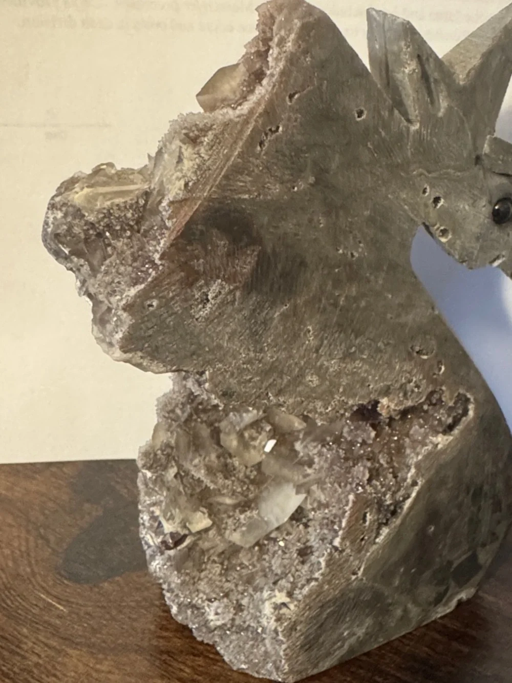 Handcarved Amethyst Unicorn Geode Sculpture in Purple/Grey